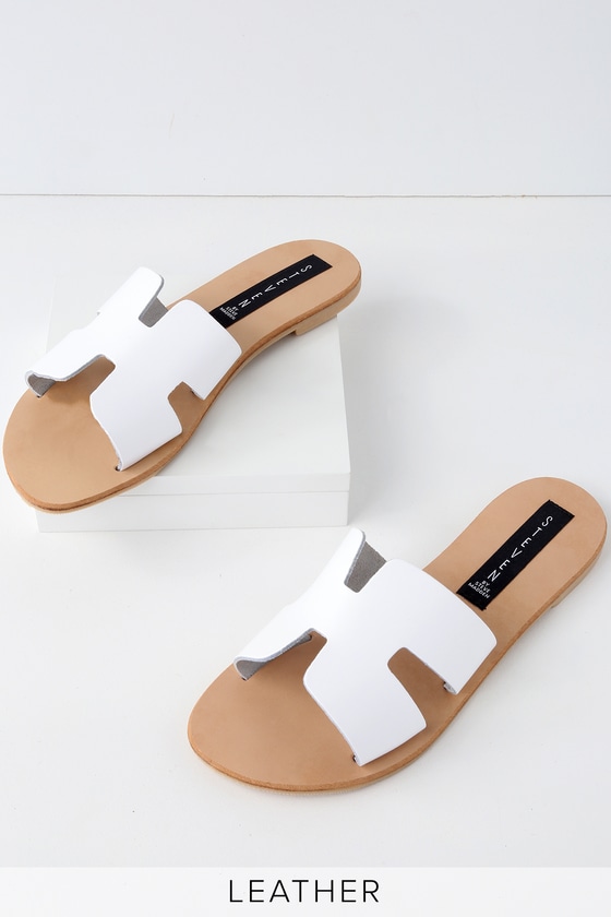 Steven by Steve Madden Greece - White Leather Slide Sandals