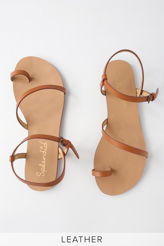 Splendid Flower - Cognac Flat Sandals - Toe Loop Sandals