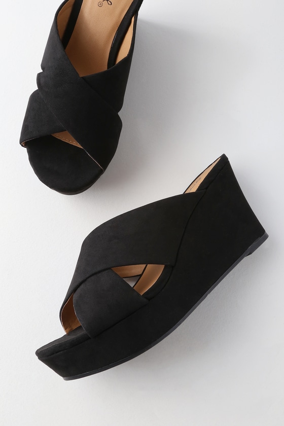 Cute Black Suede Wedges - Wedge Sandals - Platform Wedges