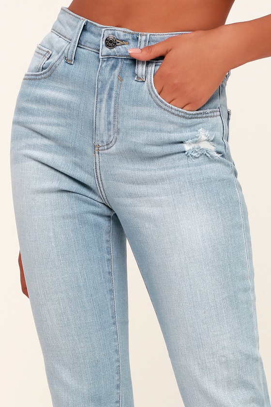 Classic Light Wash Jeans - High-Waisted Jeans - Girlfriend Jeans
