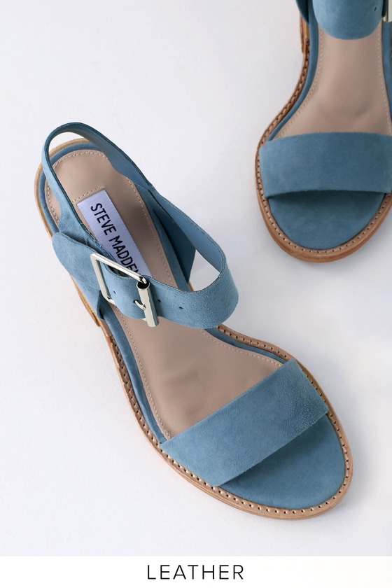 Steve Madden Castro - Blue Sandals - Blue Suede Leather Sandals
