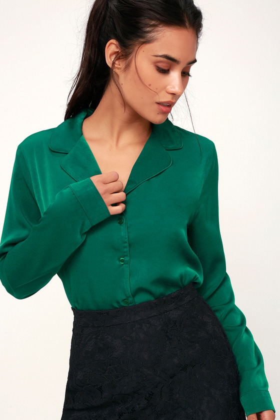 emerald green silk button up