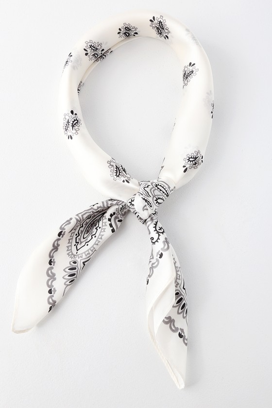 Cool White Paisley Bandana - Cream Bandana - Paisley Scarf