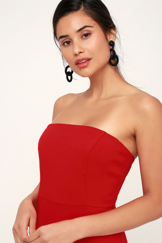 Little Red Dress - Red Bodycon Dress - Strapless Mini Dress