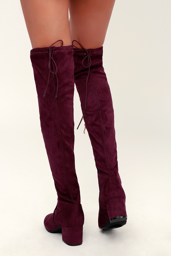 Chic Burgundy Boots - Vegan Suede Boots - Over-the-Knee Boots