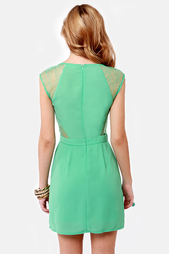 Pretty Seafoam Green Dress - Lace Dress - Cutout Dress - $43.00