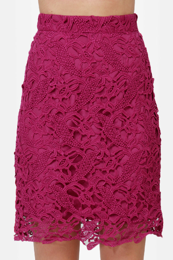 Lovely Magenta Skirt - Lace Skirt - Fitted Skirt - $52.00
