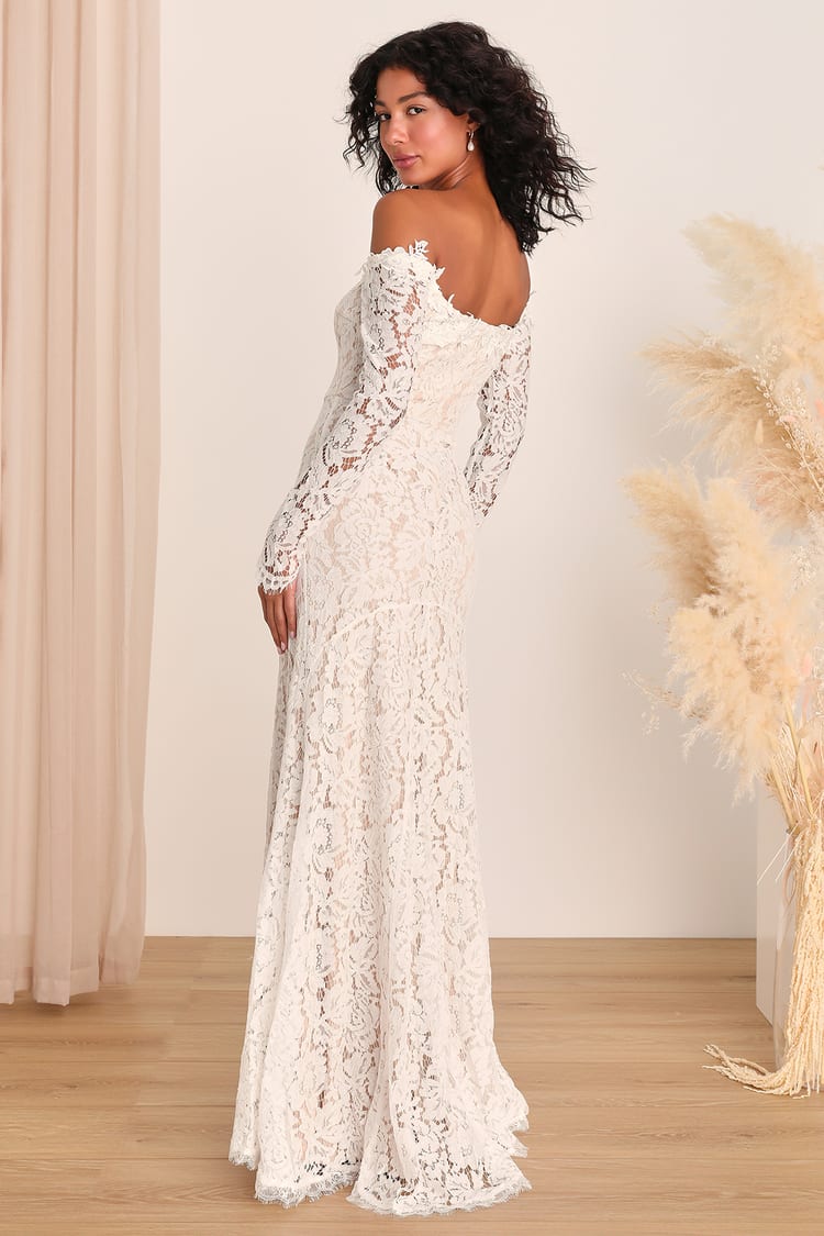 Gorgeous White Lace Dress - Off-the-Shoulder Maxi Dress - Bridal - Lulus