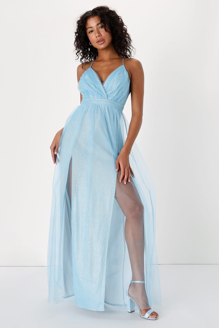 Sparkly Prom Dress - Tulle Prom Dress - Light Blue Prom Dress - Lulus