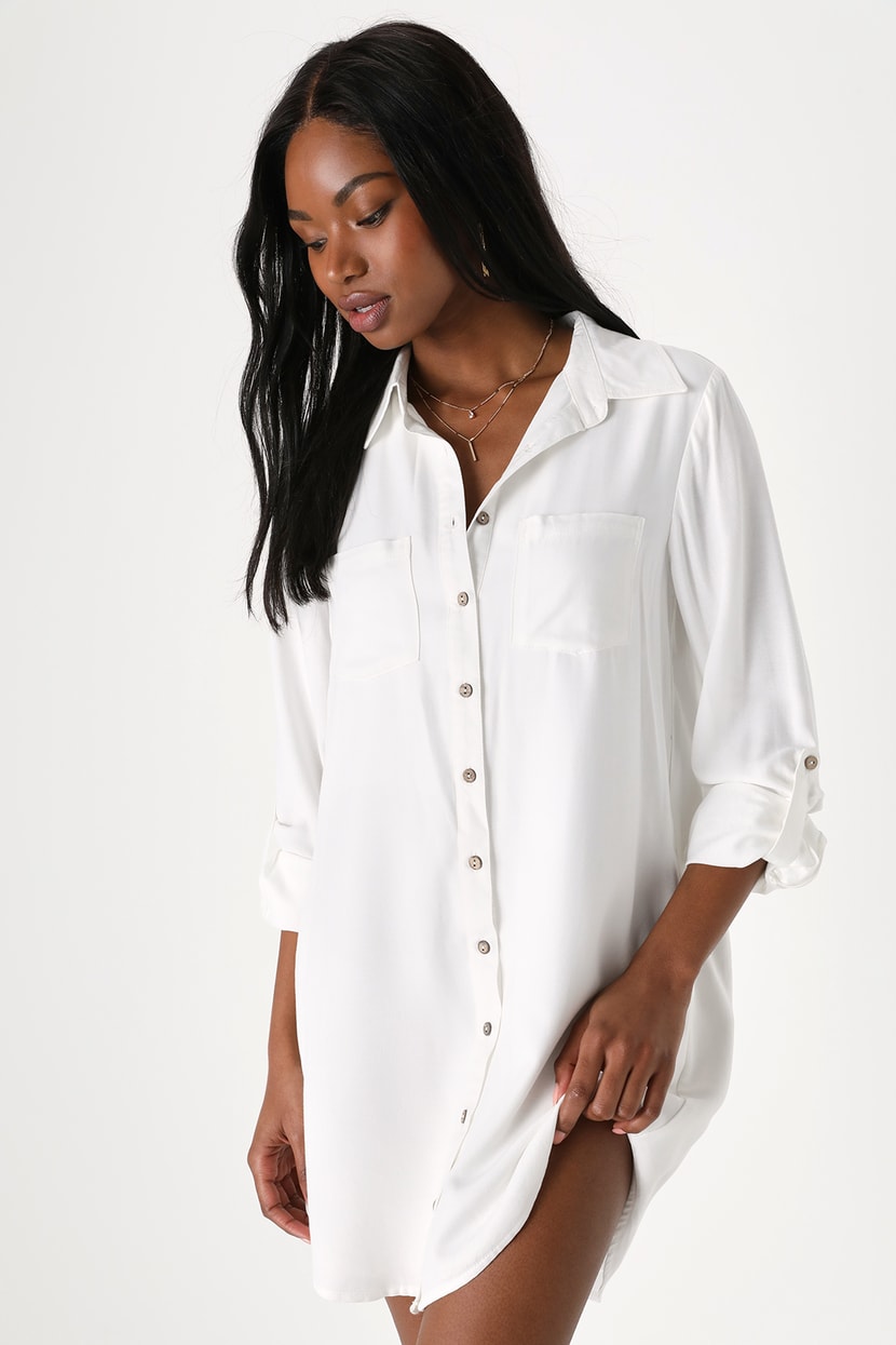 White Shirt Dress - Button-Up Mini Dress - Cute Shirt Dress - Lulus