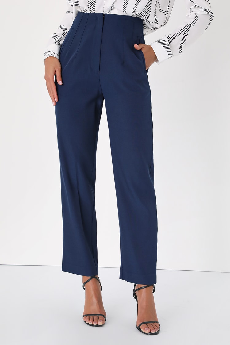 Navy Blue Straight Leg Trouser Pants | Womens | X-Small (Available in M, L) | 100% Polyester | Lulus