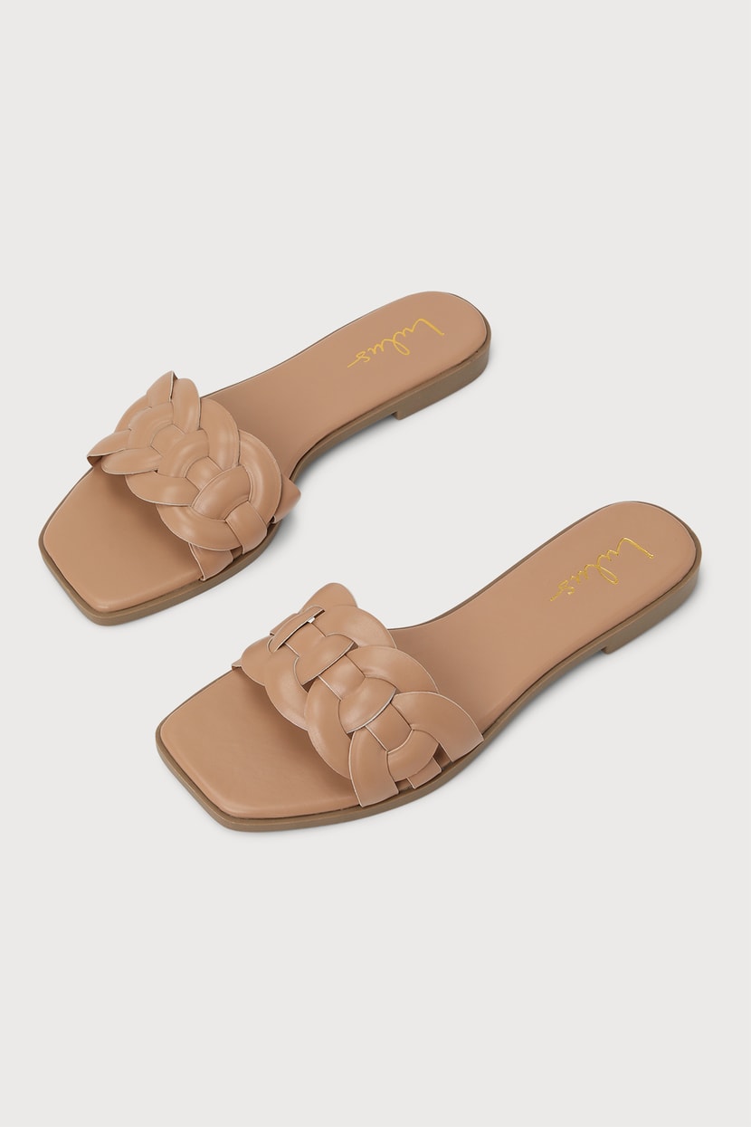 Natural Slide Sandals - Woven Faux Leather Sandals - Slides - Lulus
