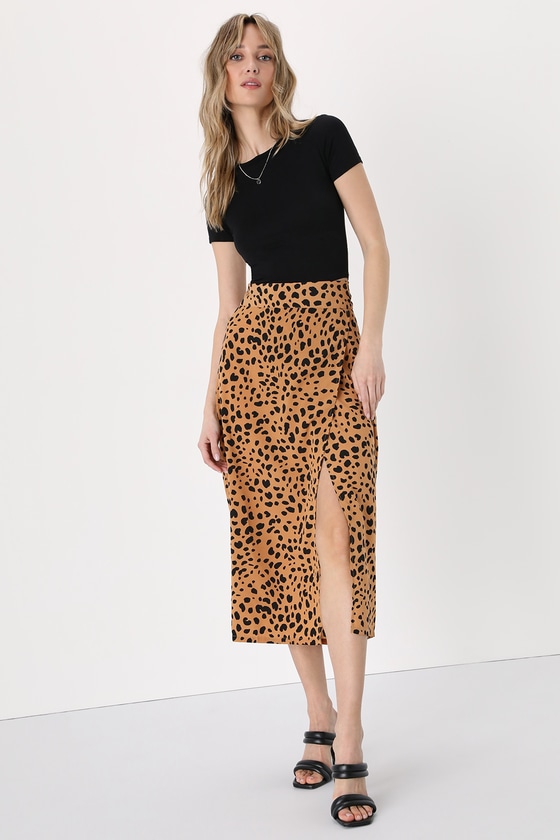 Cream animal print wrap midi clearance skirt