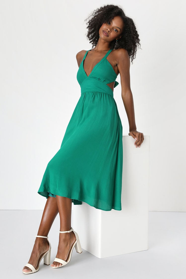 Green Midi Dress - Tie-Back Dress - Midi Dress with Pockets - Lulus