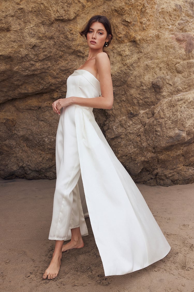Bridal Jumpsuit Detachable Skirt - Bridal Pantsuit - 2-Pc Set - Lulus