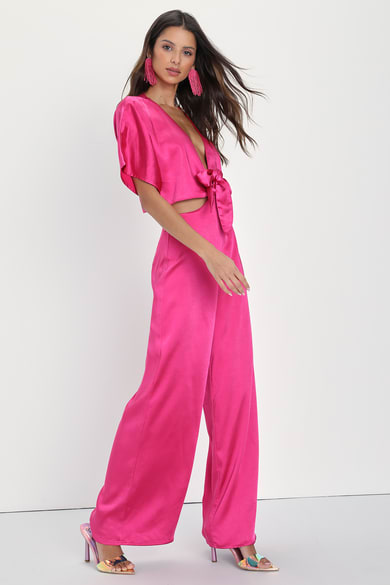 Light Pink Jumpsuit - Knotted Jumpsuit - Wide Leg Jumpsuit - Lulus