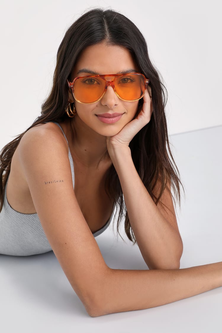 Orange Sunglasses - Tortoiseshell Sunglasses - Aviator Sunglasses - Lulus