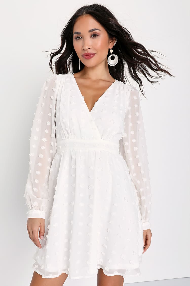 White Mini Dress - Clip Dot Dress - Skater Mini Dress - Lulus