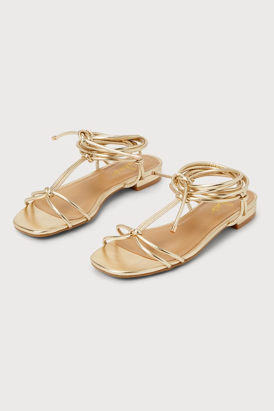 Gold lace up hot sale sandals flat