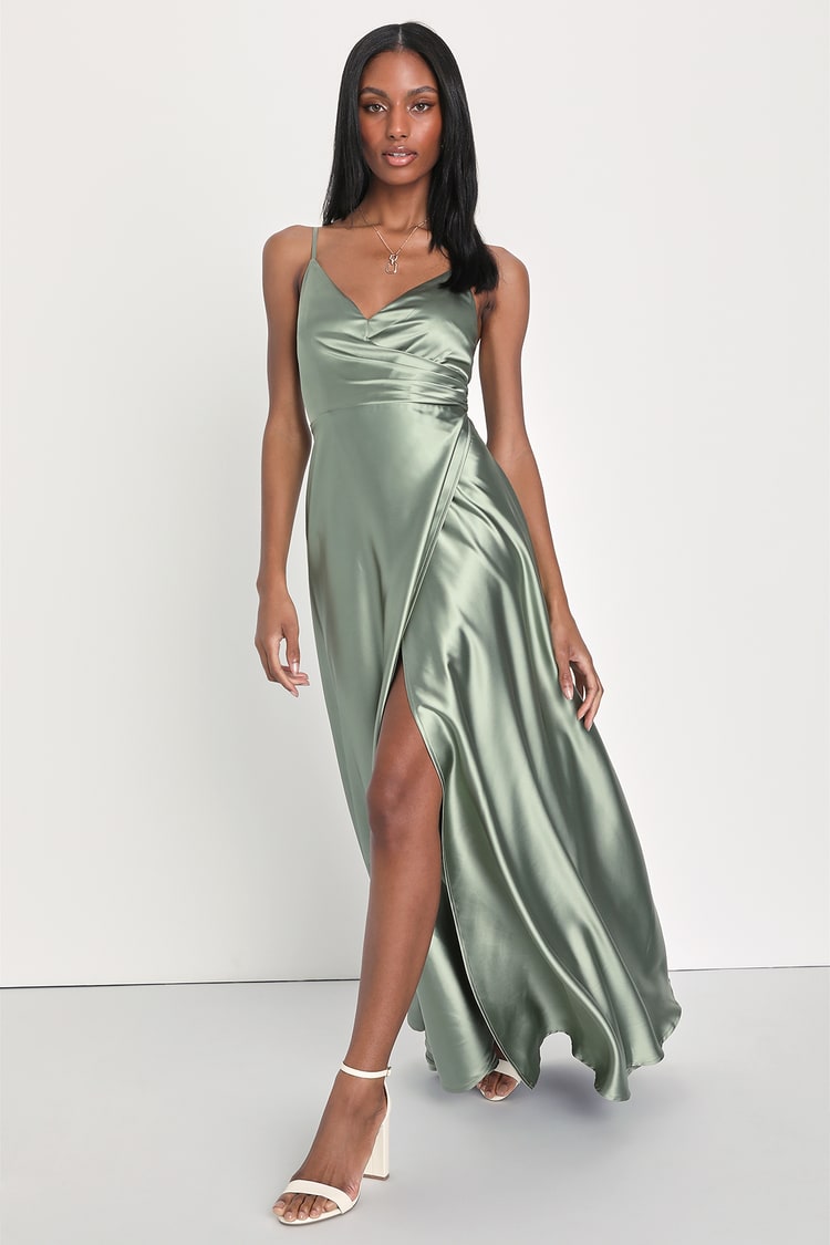 Sage Green Maxi Dress - Sage Bridesmaid Dress - Faux-Wrap Dress - Lulus