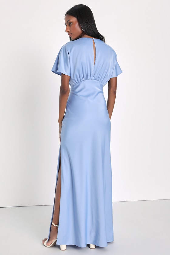 Light Blue Satin Dress - Dolman Sleeve Dress - Bridesmaid Dress - Lulus