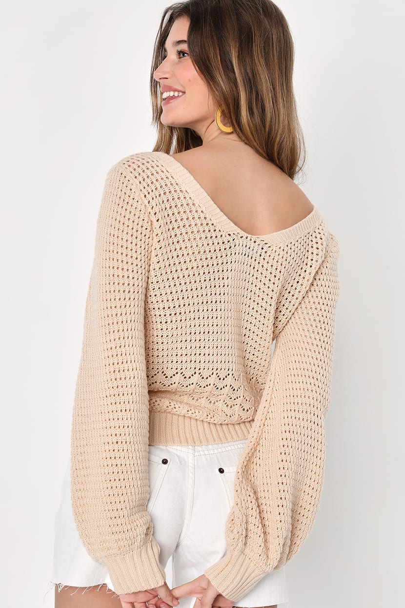 Easygoing Cutie Beige Pointelle Knit Sweater Top