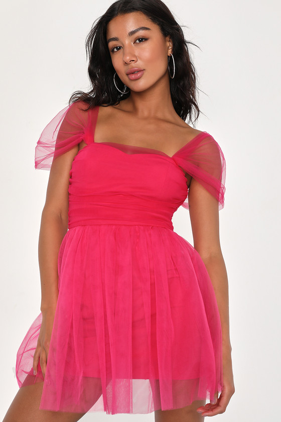 Hot Pink Mini Dress - Pink Tulle Prom Dress - Short Prom Dress - Lulus