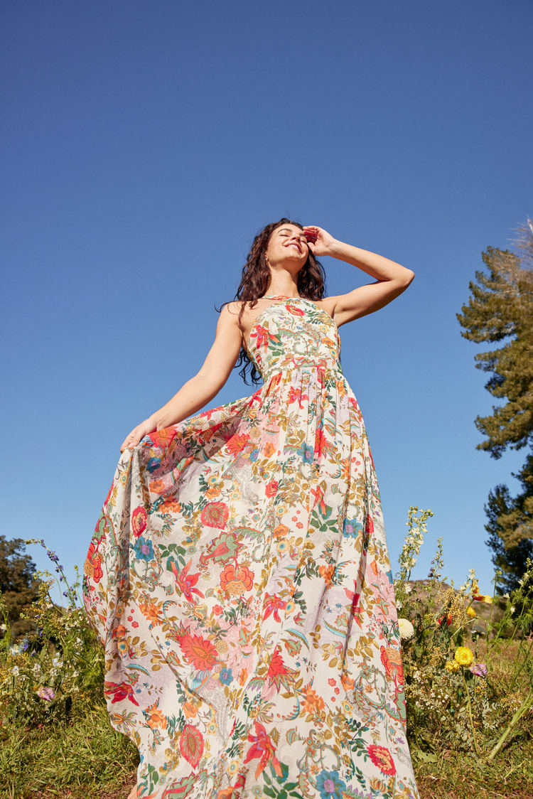Sluiting Herkenning Raadplegen Lovely Cream Dress - Floral Print Dress - Maxi Dress - Lulus