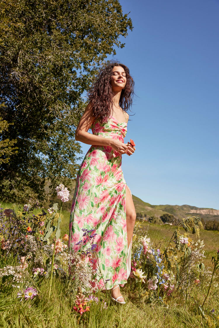 Ivory Multi Maxi Dress - Floral Print Backless Dress - Midi Dress - Lulus