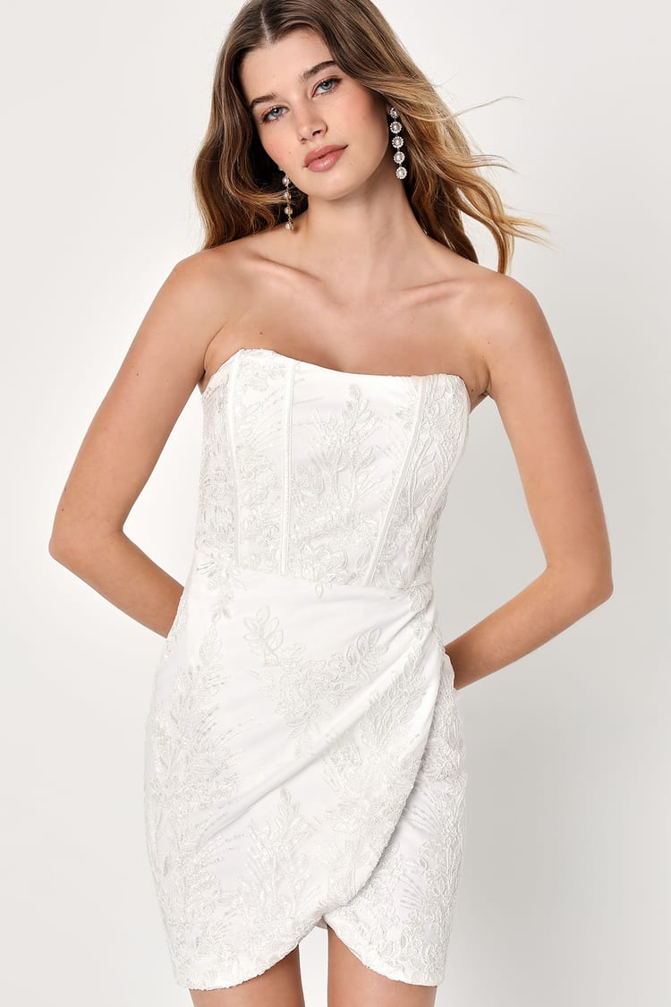 White Embroidered Mini Dress - Bustier Mini Dress - White Dress - Lulus