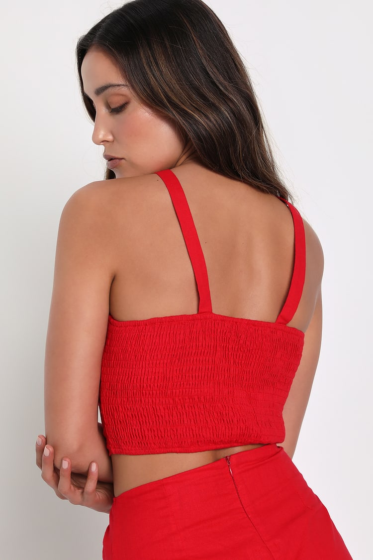 Yupina Halter Neck Hook and Eye Crop Top Red M