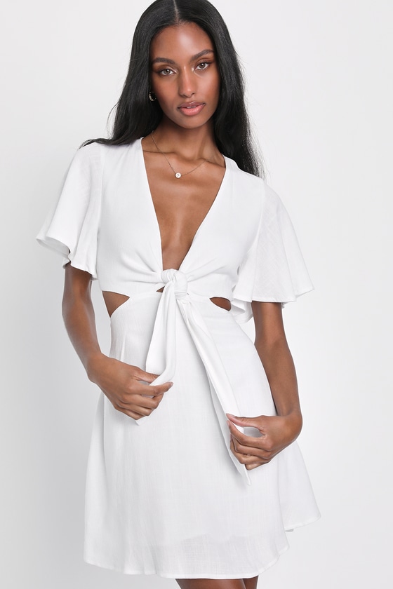 Lulus Perfect Day White Cutout Tie-front Mini Dress