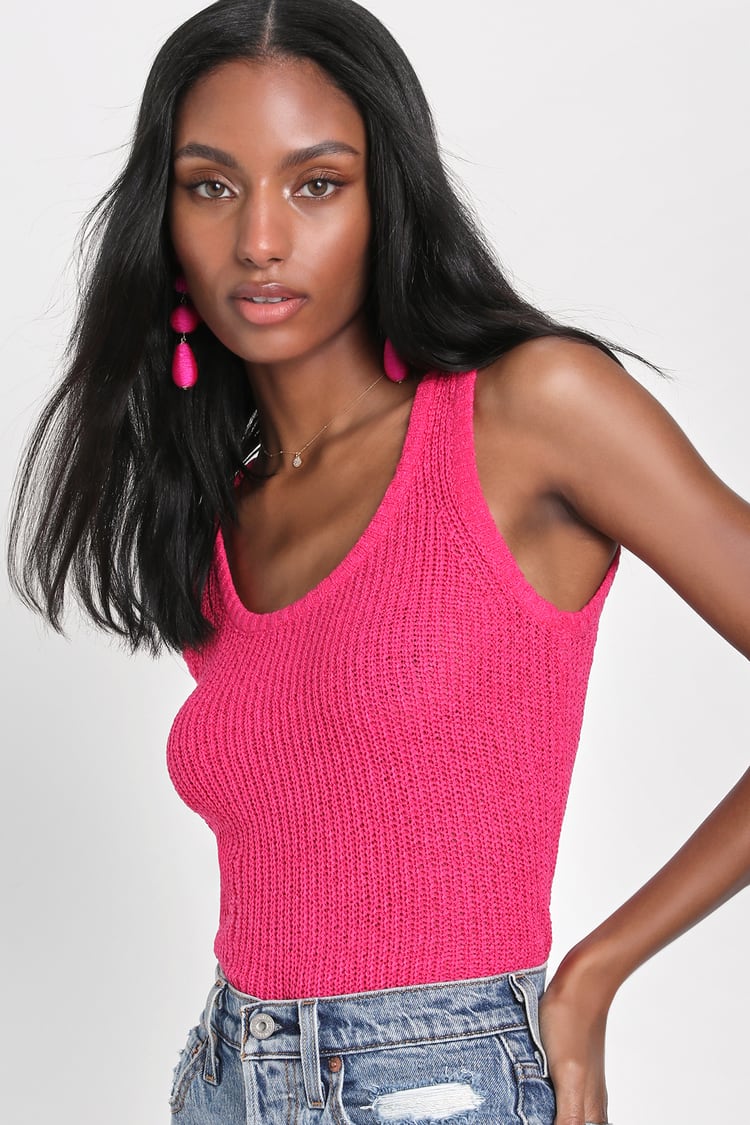 Hot Pink Tank Top - Loose Knit Tank Top - Sleeveless Knit Top - Lulus
