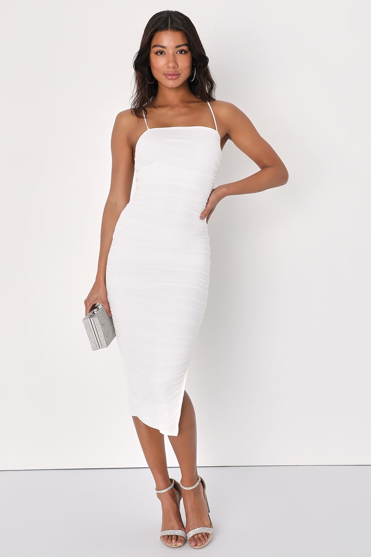 White Mesh Dress - Lace-Up Dress - Bodycon Midi Dress - Lulus