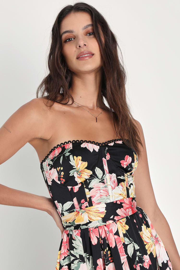 Floral Bustier Dress - Corset Midi Dress - Underwire Midi Dress - Lulus