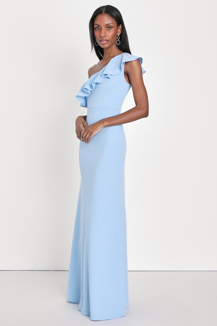 Powder Blue Maxi Dress - One-Shoulder Dress - Mermaid Maxi Dress - Lulus