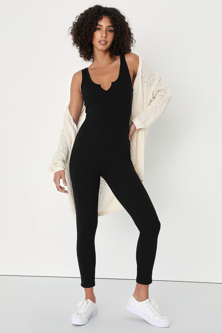 Claws' Black Ribbed Seamless Full Length Catsuit