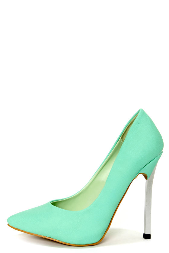 Privileged Lavish Mint Silver Heeled Pointed Pumps - $80.00 - Lulus