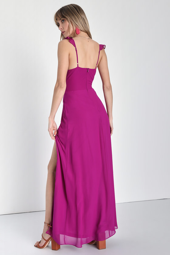 Magenta Maxi Dress Ruched Maxi Dress Ruffled Maxi Dress Lulus