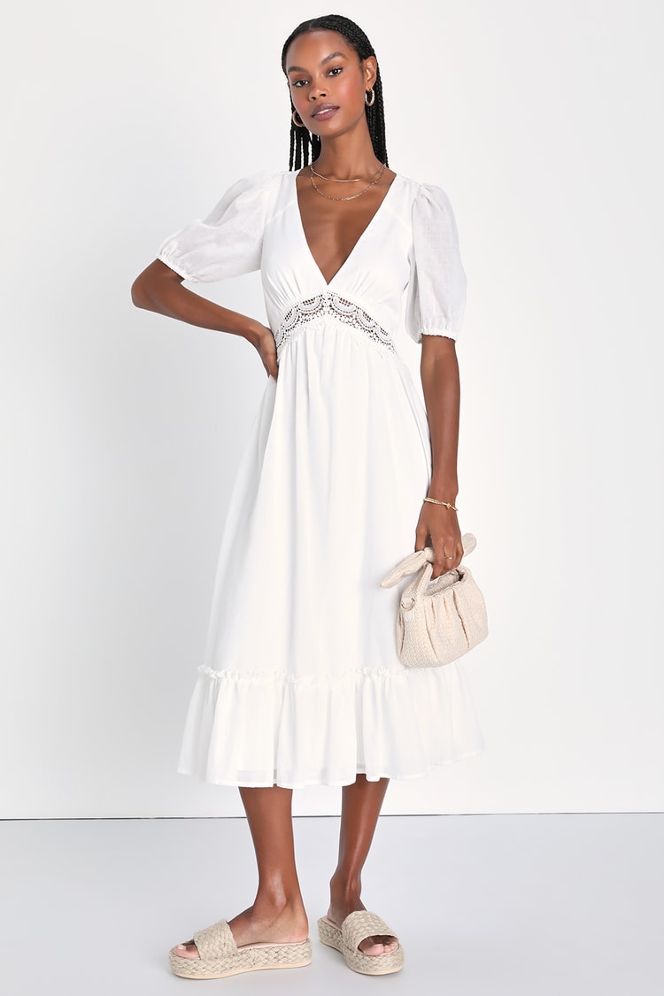 White Tiered Midi Dress - Crochet Lace Dress - Backless Dress - Lulus