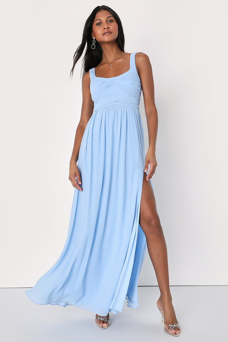 Light Blue Pleated Dress - Chiffon Maxi Dress - Sexy Dress - Lulus
