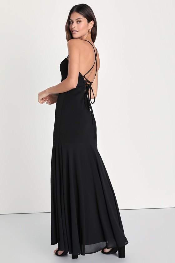 Black Lace-Up Dress - Trumpet Hem Maxi Dress - Black Maxi Dress - Lulus