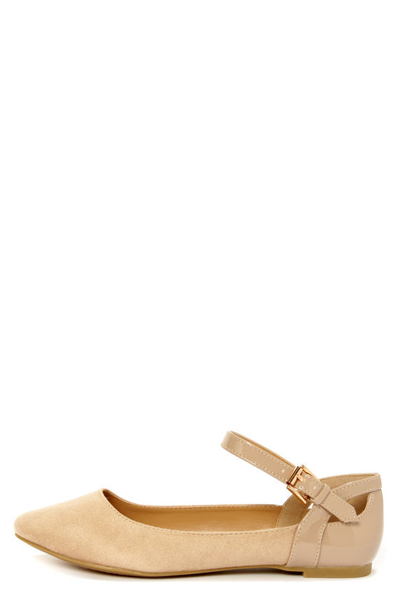 City Classified Calc Oatmeal Ankle Strap Pointed Flats - $28.00 - Lulus