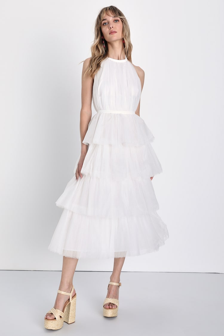 Organza Bodice Dress - Halter Neck Midi Dress - Sexy White Dress - Lulus