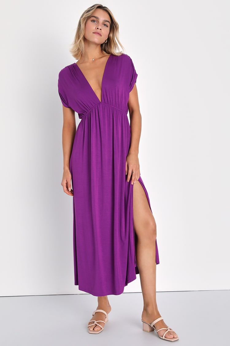Purple Ankle-Length Dress - Dolman Sleeve Dress - V-Neck Dress - Lulus
