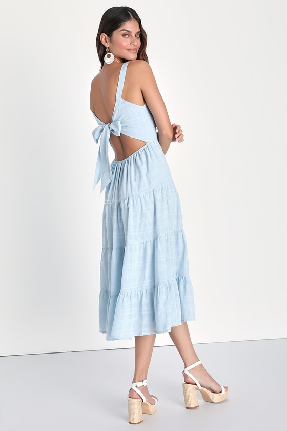 Light Blue Midi Dress - Tie-Back Midi Dress - Blue Tiered Dress - Lulus