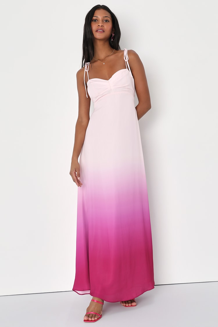 Pink and Purple Ombre Dress - Satin Maxi Dress - Tie-Strap Dress - Lulus