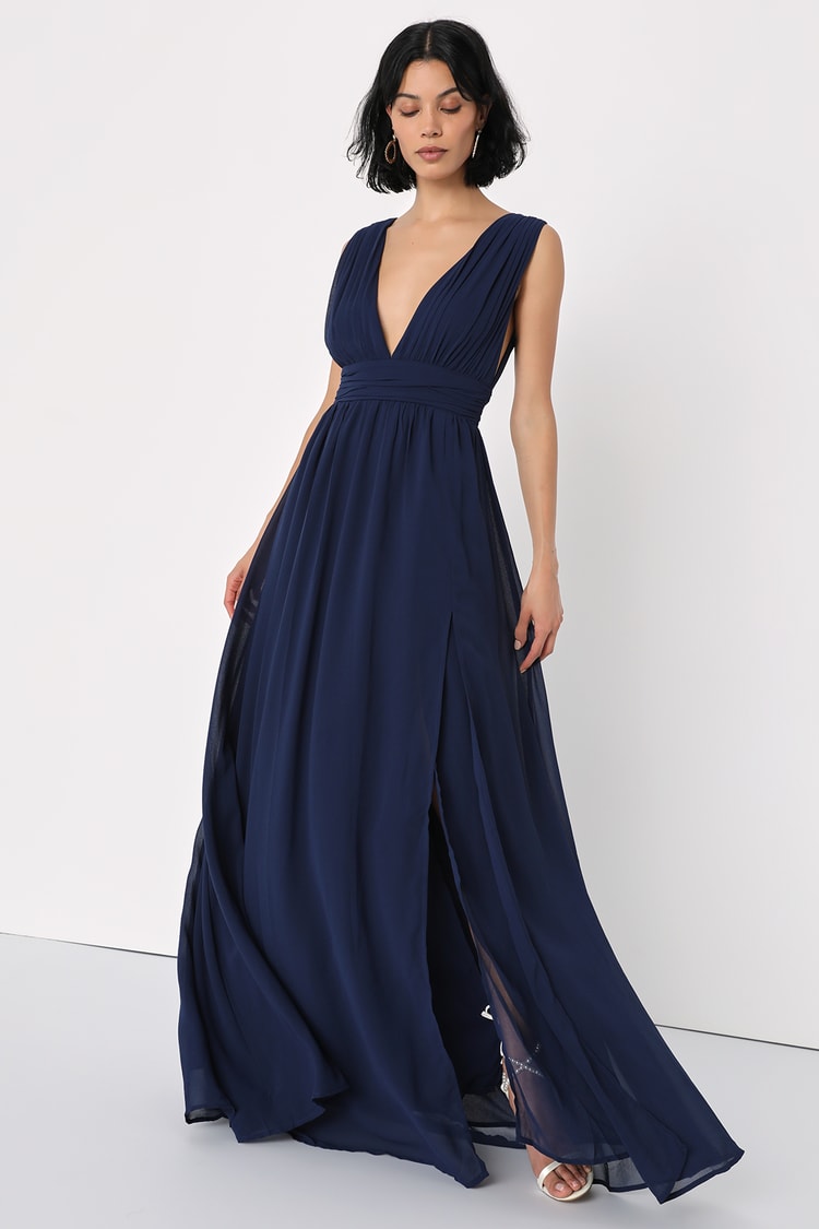 Navy Blue Dress - Maxi Dress - Sleeveless Dress - V-Neck Dress - Lulus