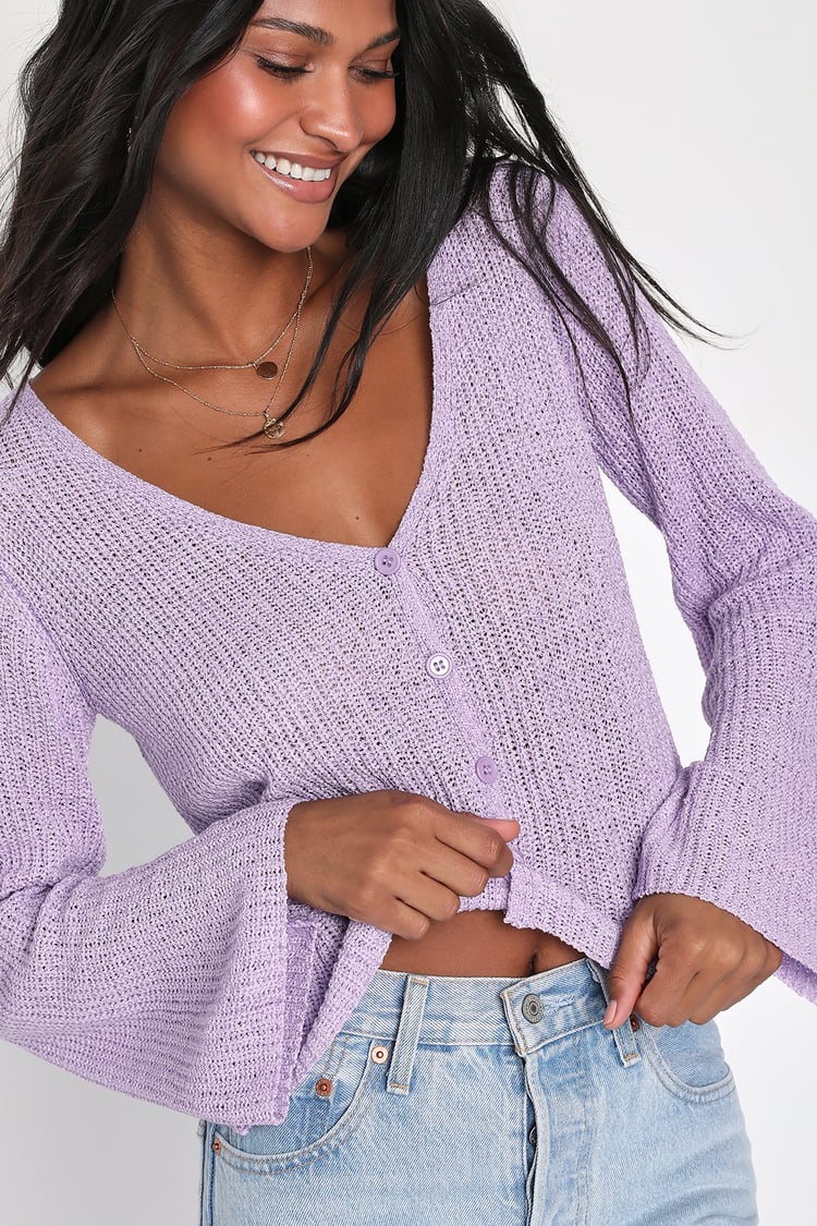 Lavender Cardigan Sweater - Loose Knit Sweater - Cardigan Sweater - Lulus