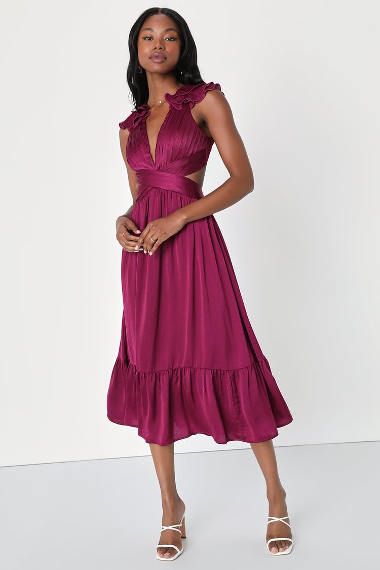 Plum Purple Dress - Purple Lace-Up Dress - Pleated Midi Dress - Lulus